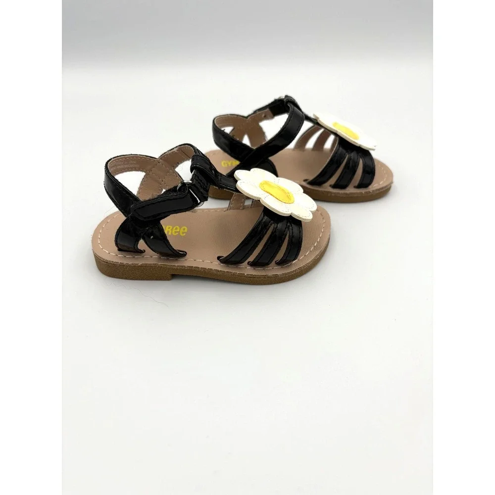 Gymboree Girls Black, White &‎ Yellow Daisy Flower Sandals Size 5